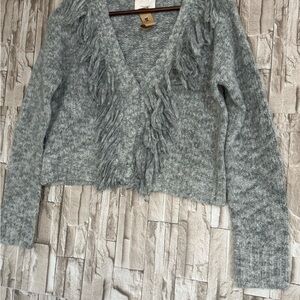 Cinq a Sept Gray Fringe Women's Sweater